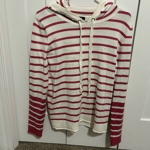 Pink and White Striped Hoodie